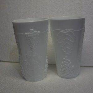 Two Vintage Indiana Paneled Colony Harvest Grape Milk Glass Tumblers